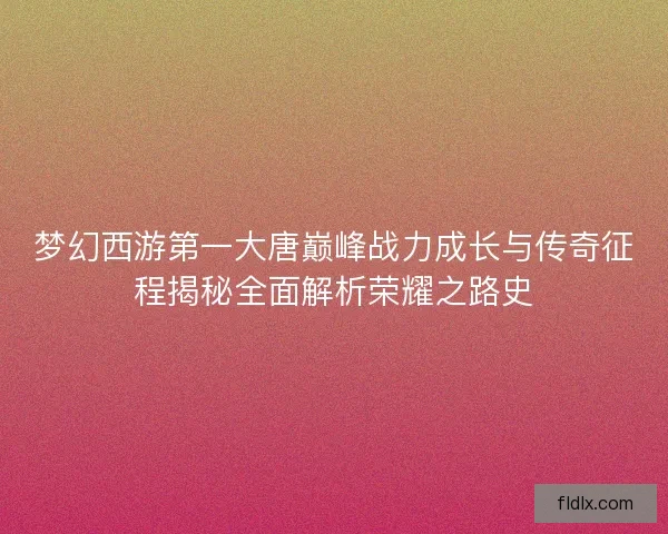 梦幻西游第一大唐巅峰战力成长与传奇征程揭秘全面解析荣耀之路史